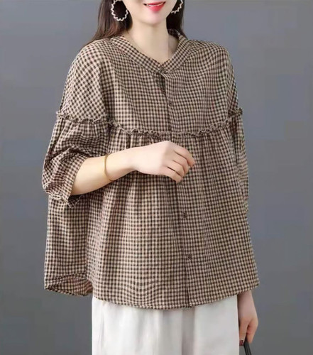 شومیز چهار خونه استین سرخود