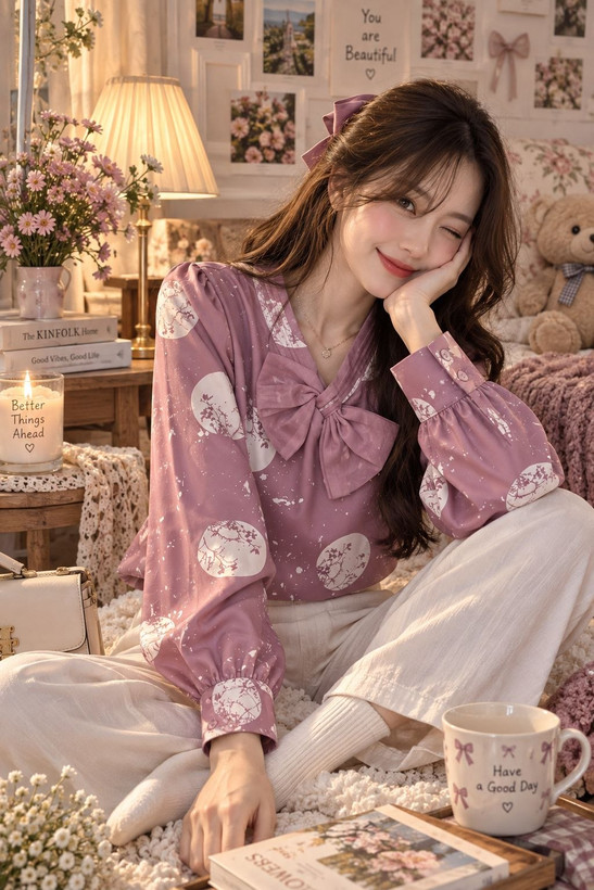 ALB-044-03 - شومیز پاپیونی طرحدار