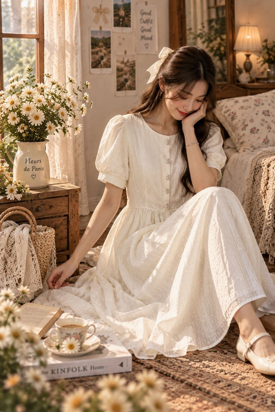 ALB-044-04 - پیراهن مرواریدی خالبرجسته زنانه