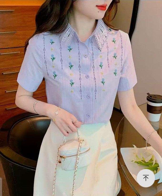 ALB-044-07 - شومیز گلدوزی یقه گیپور زنانه