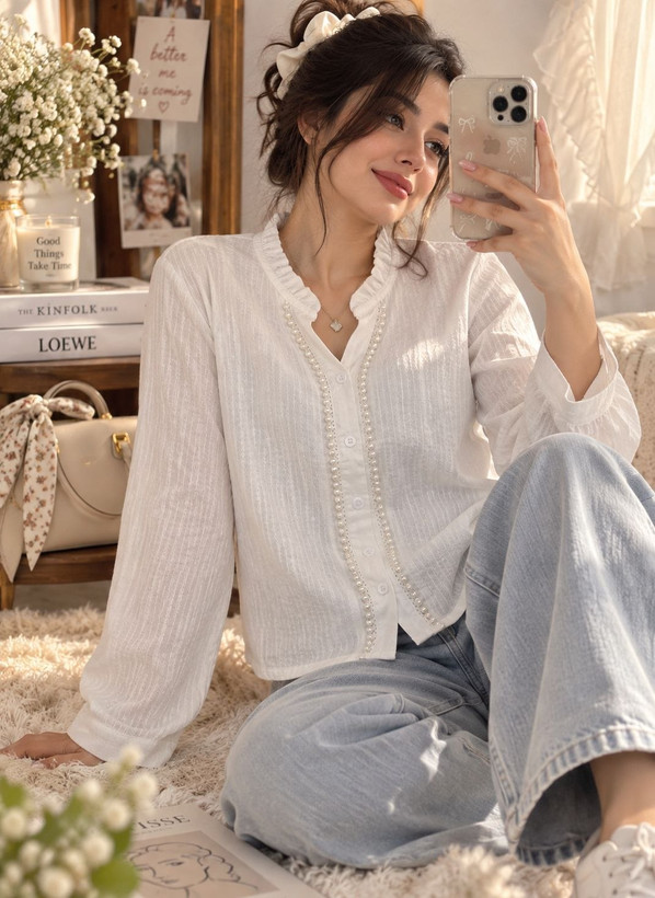 شومیز مرواریدی مروارید دوزی؛ ظریف و دخترونه تنوع انتخاب سایز سایز ۱ سایز۲