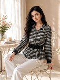 شومیز چهارخونه زنانه کرپ حریر ALB-092-093