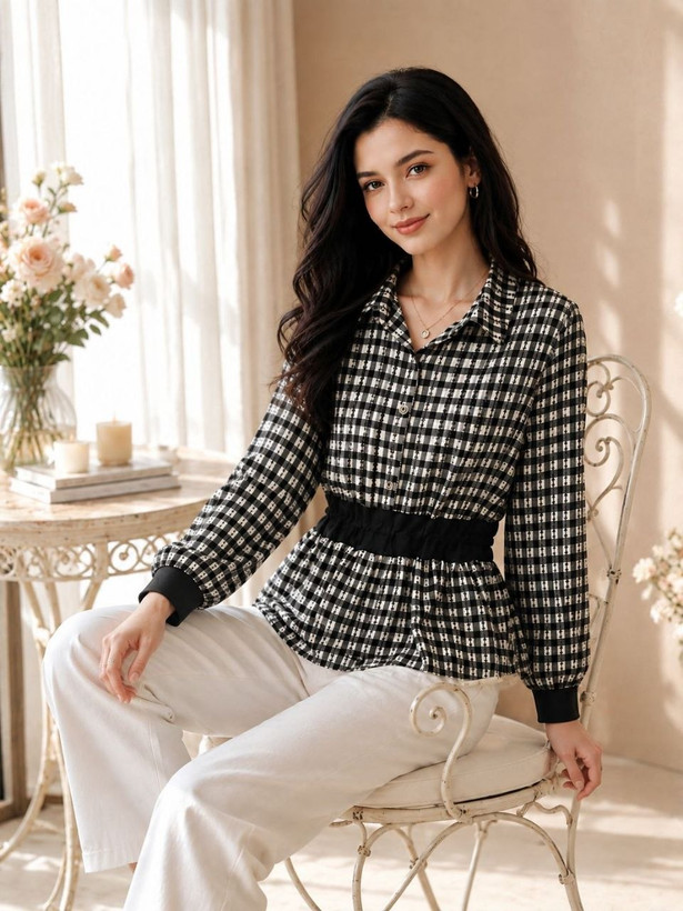 شومیز چهارخونه زنانه کرپ حریر ALB-092-093