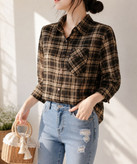 شومیز حریر چهارخونه زنانه ALB-092-068